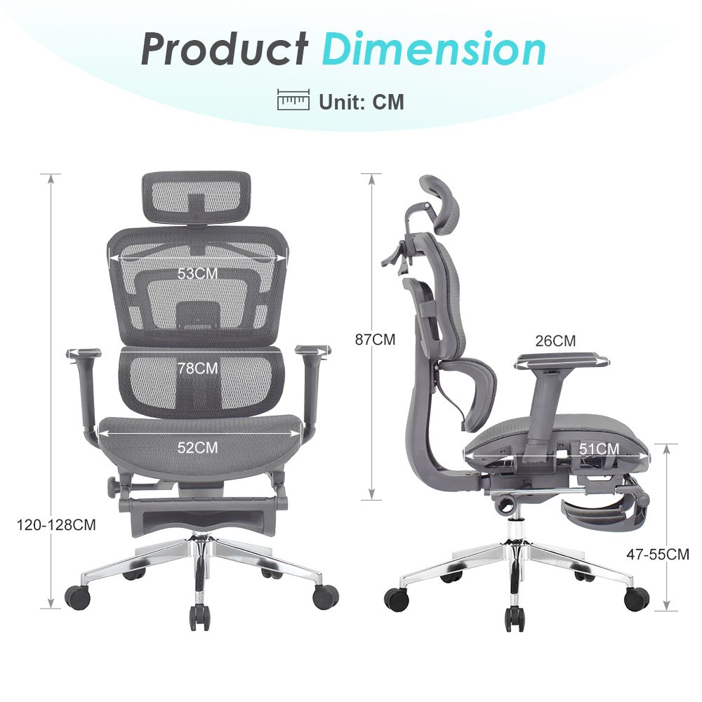 E111(full mesh,gray,footrest) detail — 2