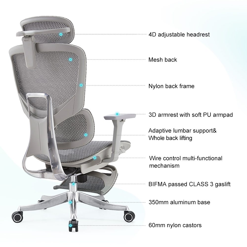 E370-H (full mesh,footrest,grey frame) detail — 10